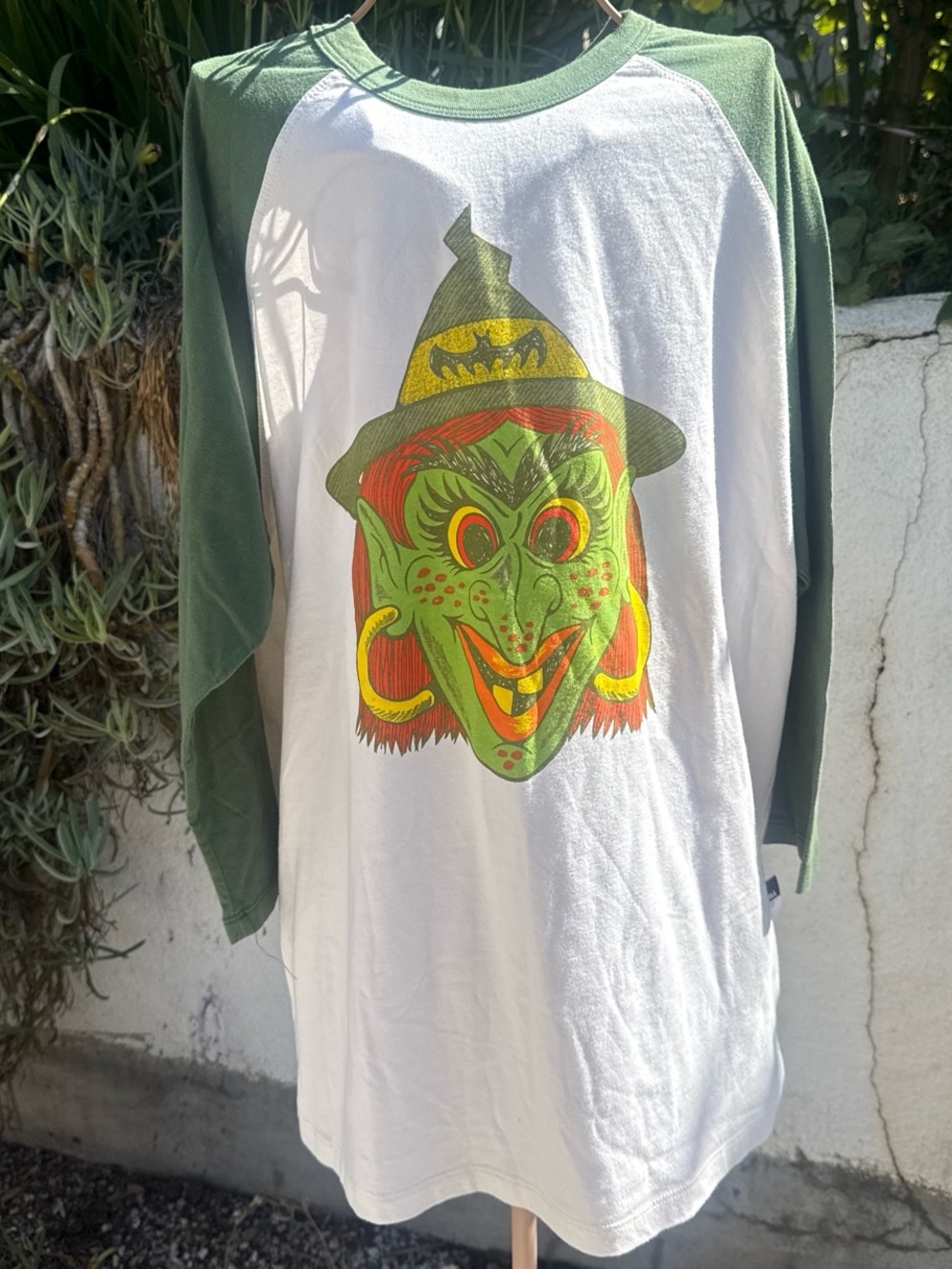 Big Bud Press Green & White Raglan Witch Graphic Tee Halloween Limited Edition